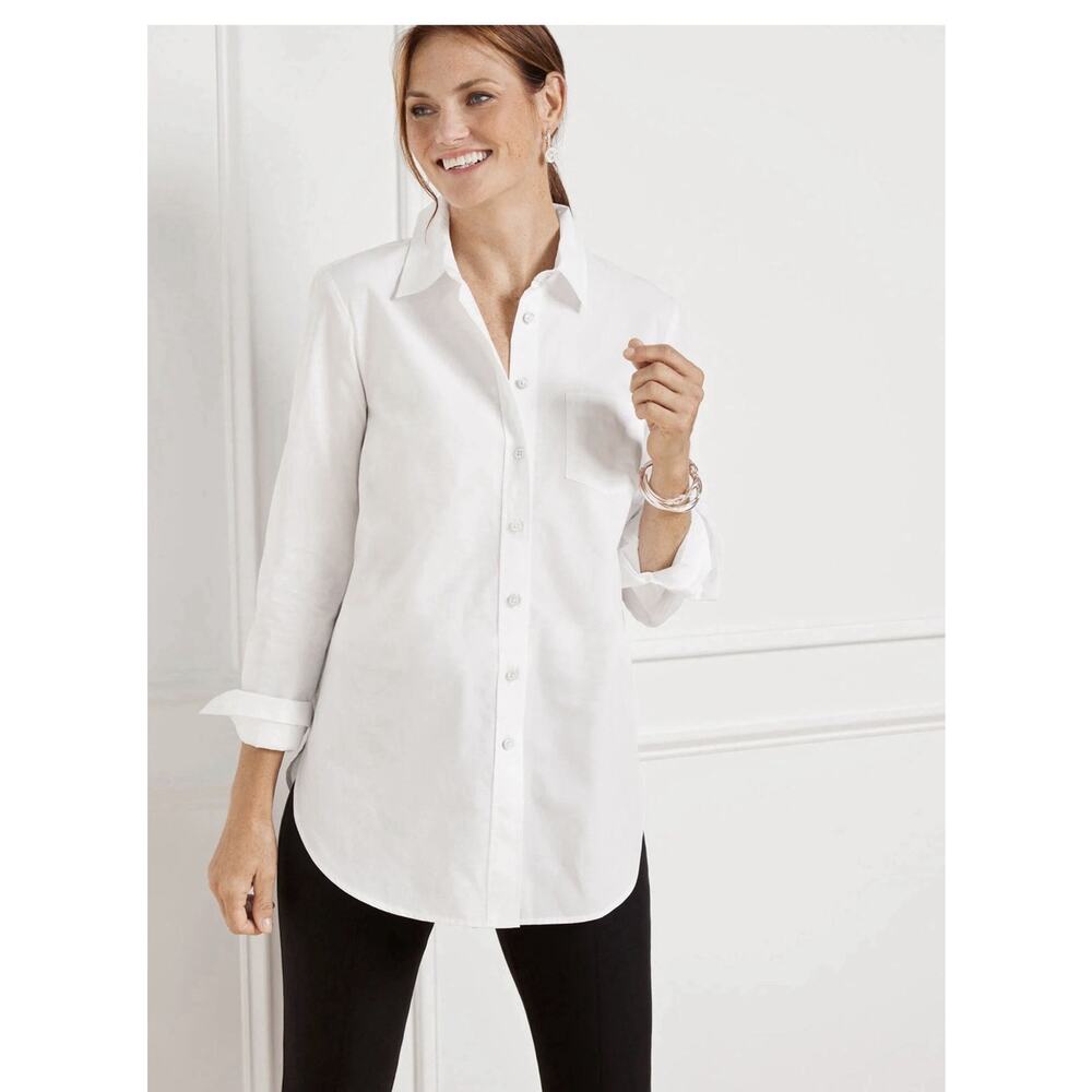 Talbots Shirt Womens 20W Petite White Wrinkle Resistant Stretch Button Up